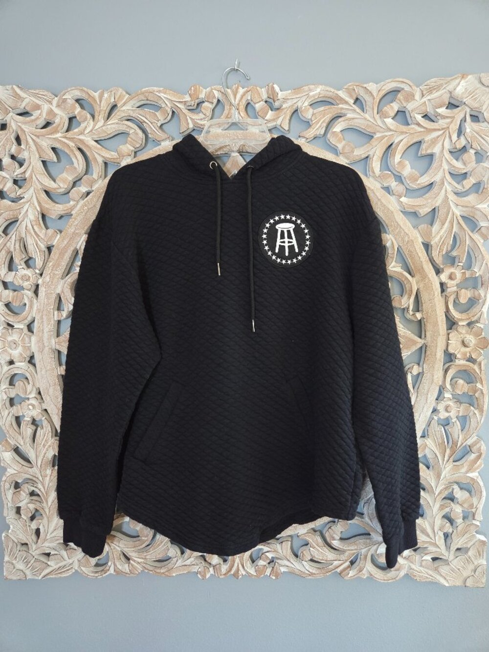 Barstool Sports Hoodie Womens Extra Large Black Quilted Elbow Patches Pullover